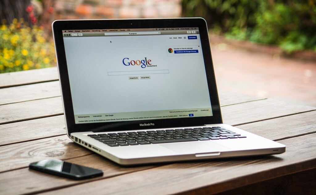 Computer with google on the screen